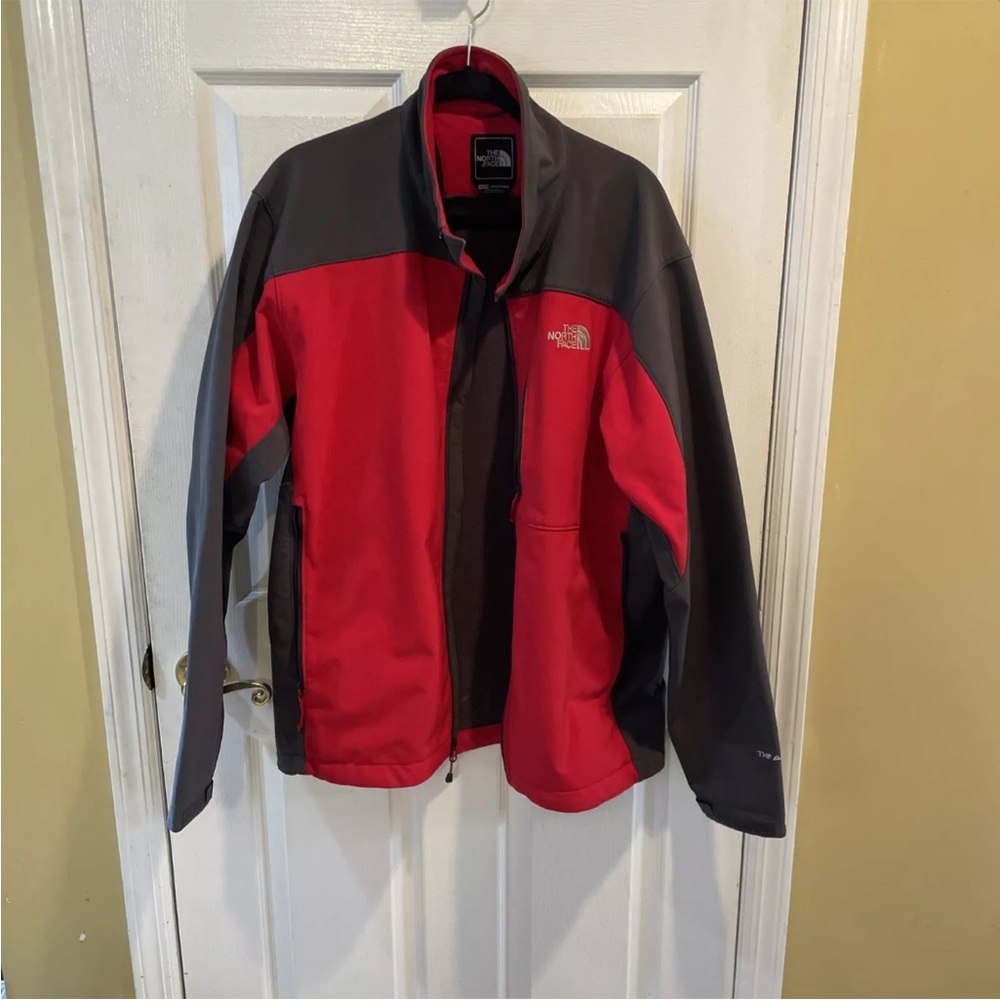 The North Face TNF Apex Jacket Mens XL - Soft Shell Full-Zip Gray/red